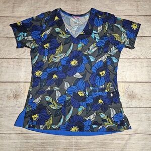 Vera Bradley Blue Floral V-neck Scrub Top